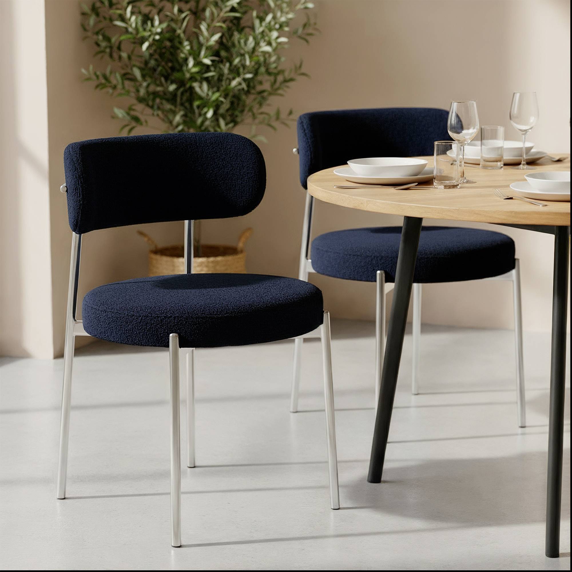Sicaan Lot de 2 chaises bouclettes style contemporain NOVA bleu nuit - Image 3