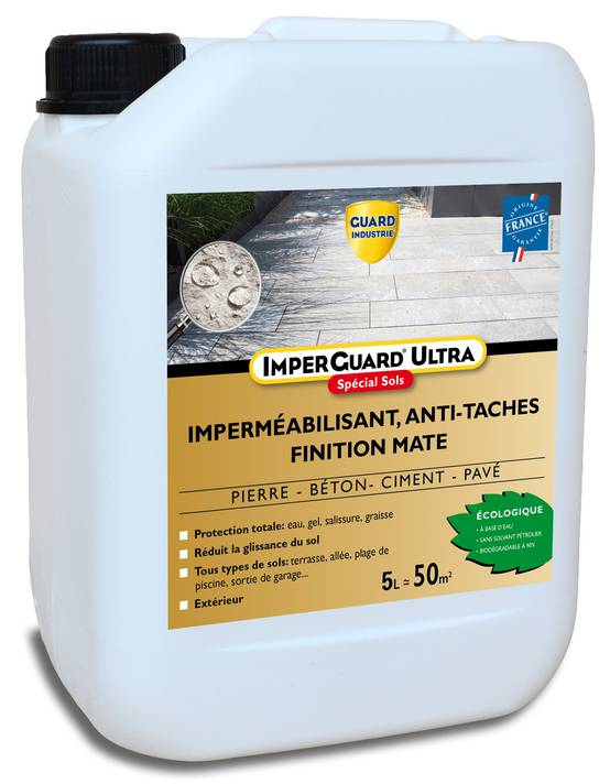 ImperGuard Ultra Protection Sol Mat Imperméabilisant Effet Mat Sol Poreux Pierre Béton Dalle PavéIncolore 5L Traite 50m² - Image 1