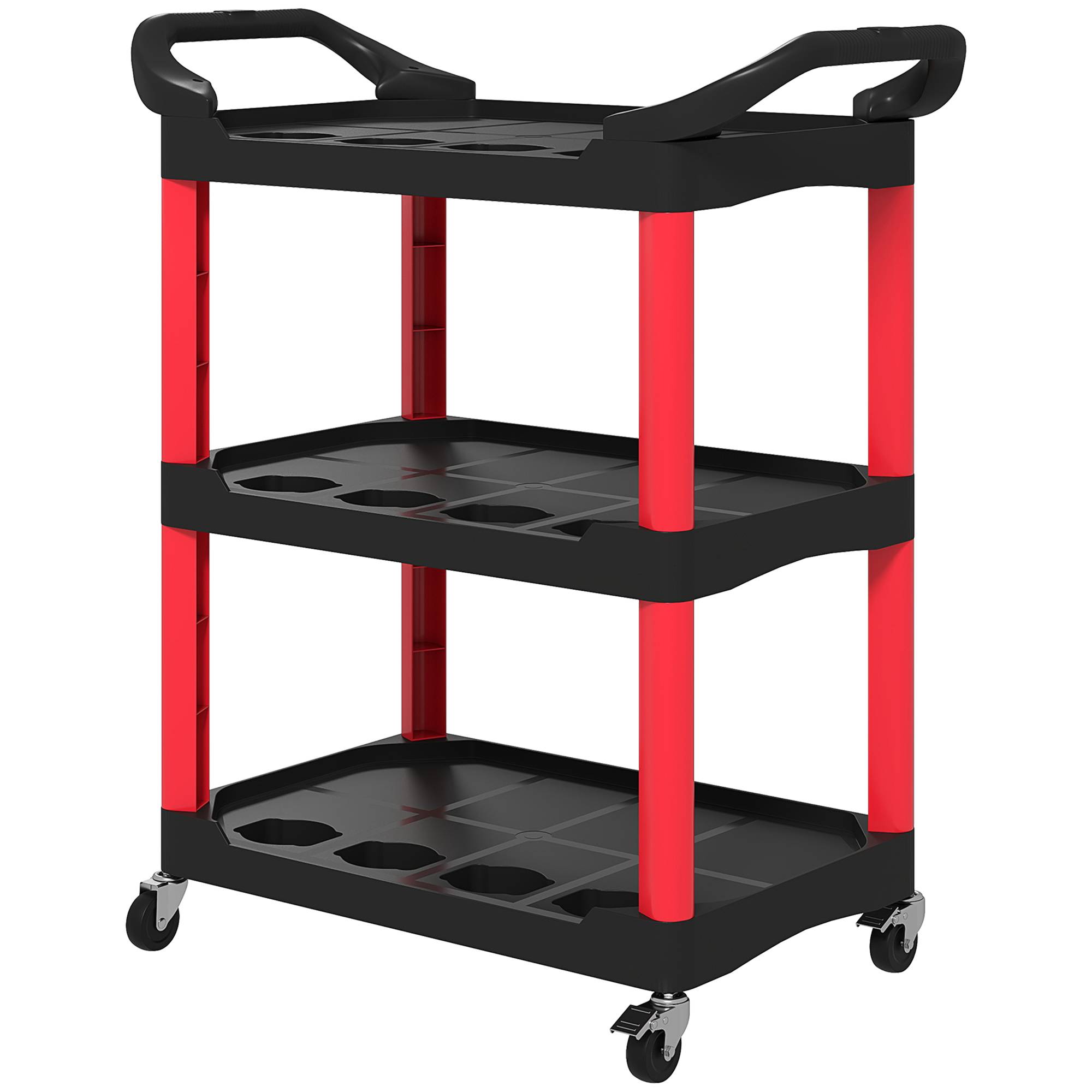 Sans Marque - Chariot à outils à 3 niveaux, poignées latérales, roulettes, plastique, rouge - Image 2