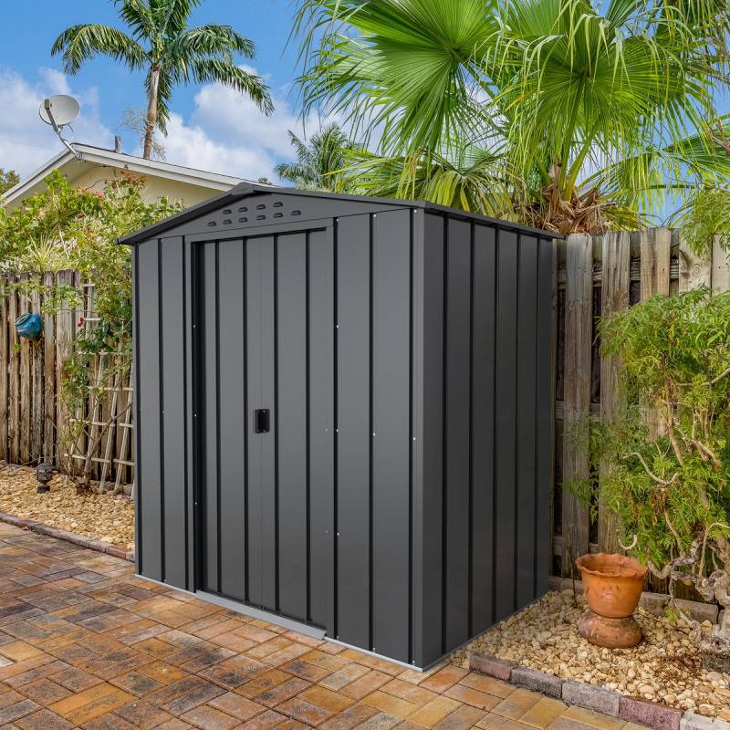 Duramax - Abri de jardin métal imitation bois 2,48 m² avec kit d’ancrage - anthracite - grande hauteur