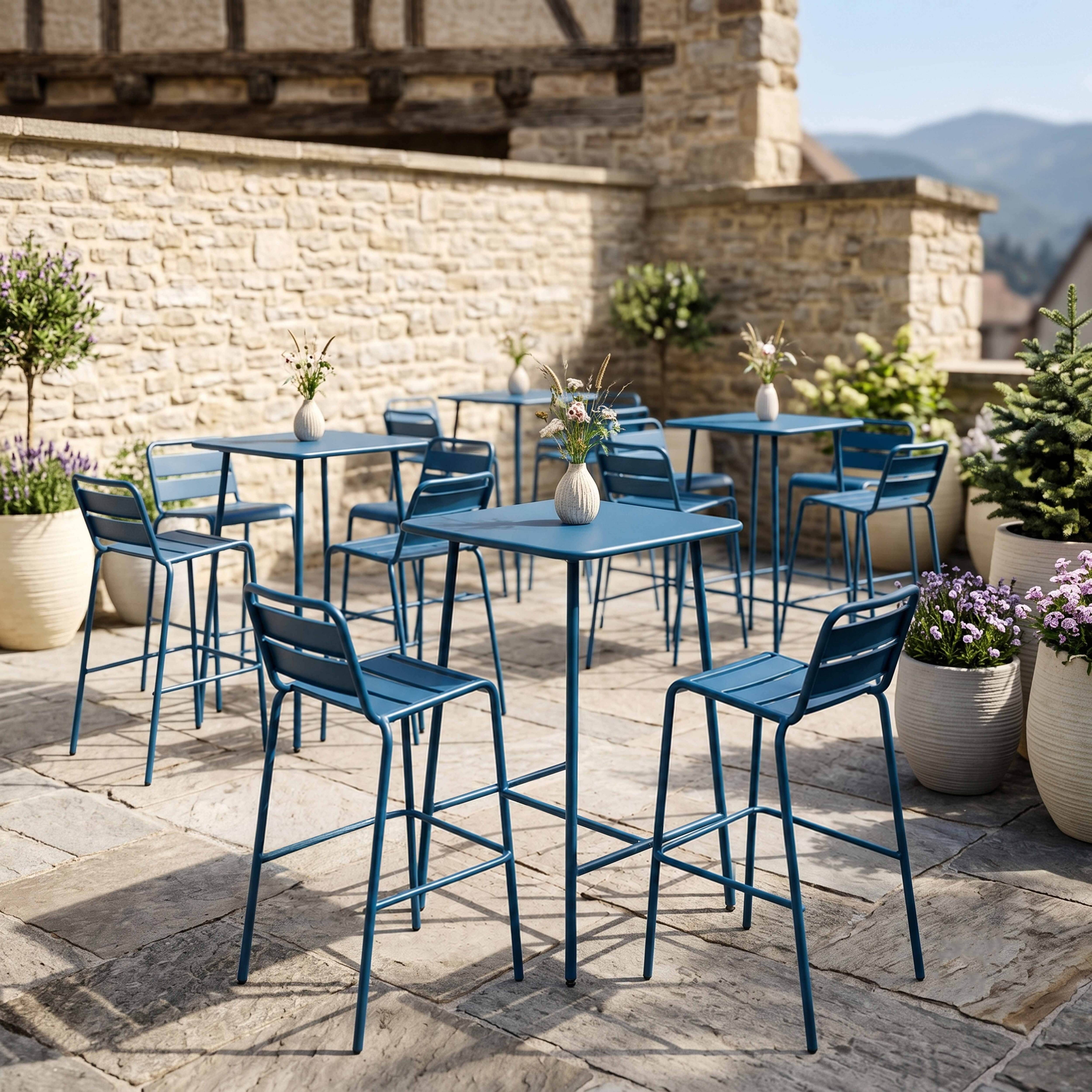 Oviala - Ensemble table de bar et 2 chaises hautes en métal bleu pacific Palavas - Oviala - Imagen 4