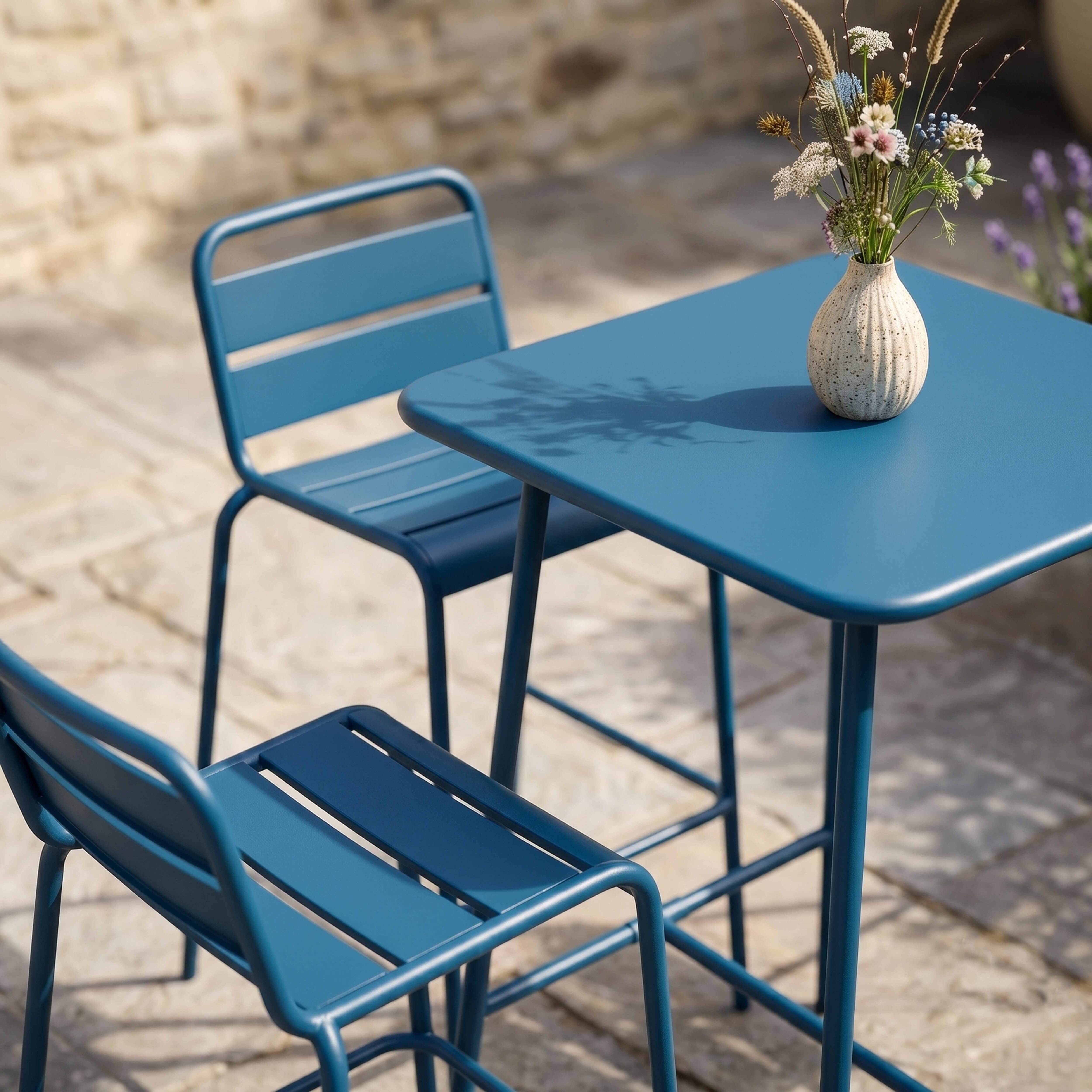 Oviala - Ensemble table de bar et 2 chaises hautes en métal bleu pacific Palavas - Oviala - Imagen 5