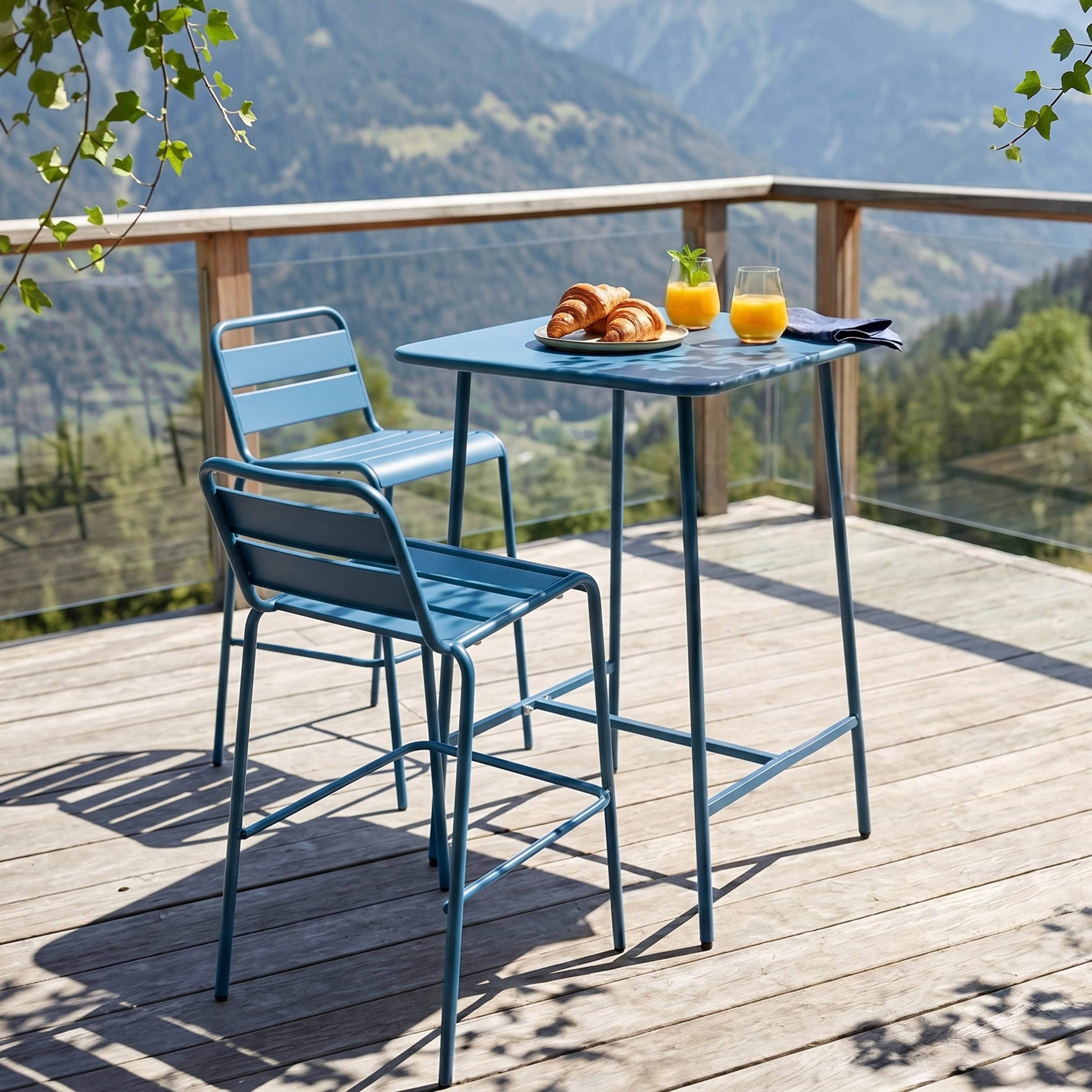 Oviala - Ensemble table de bar et 2 chaises hautes en métal bleu pacific Palavas - Oviala - Imagen 2