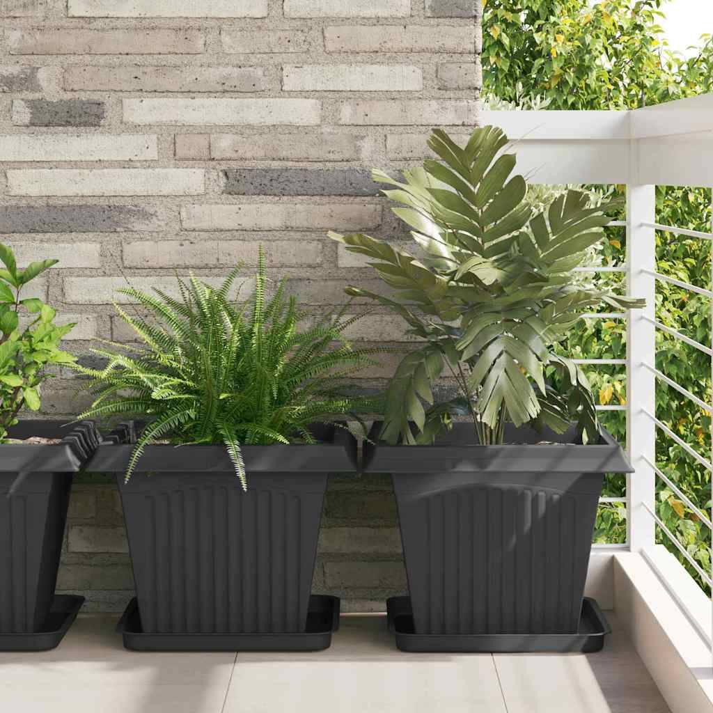 ComfortXL - Lot de 6 Grands Pots de Fleurs Carrés Plastique pour Jardin Drainage 43x43x33,5 cm Noir - ComfortXL Outdoor Living