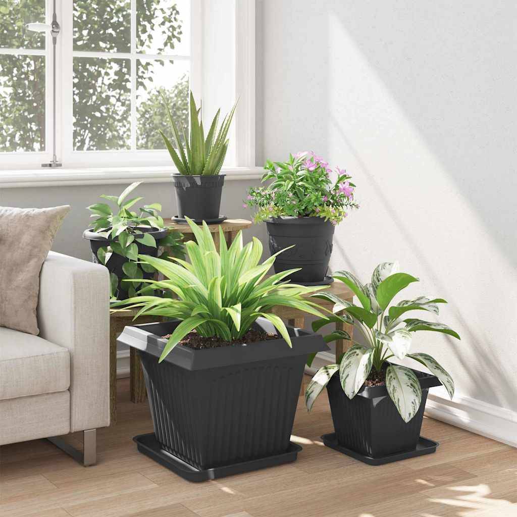ComfortXL - Lot de 6 Grands Pots de Fleurs Carrés Plastique pour Jardin Drainage 43x43x33,5 cm Noir - ComfortXL Outdoor Living - Image 4