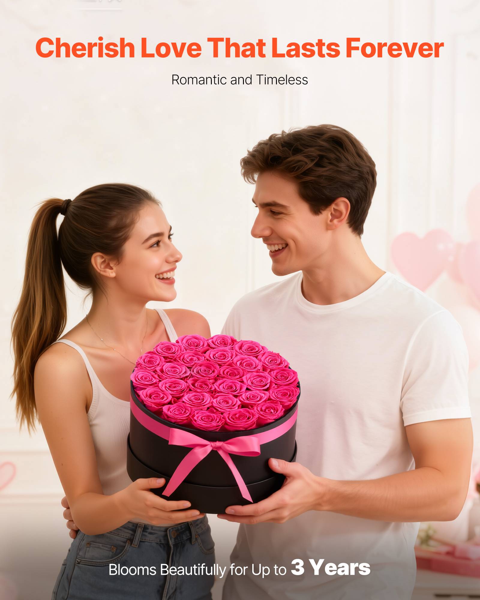 VEVOR Rose Éternelle Fleurs Éternelles Préservées 27 PCS Boîte Ronde Rouge Rose - Image 3
