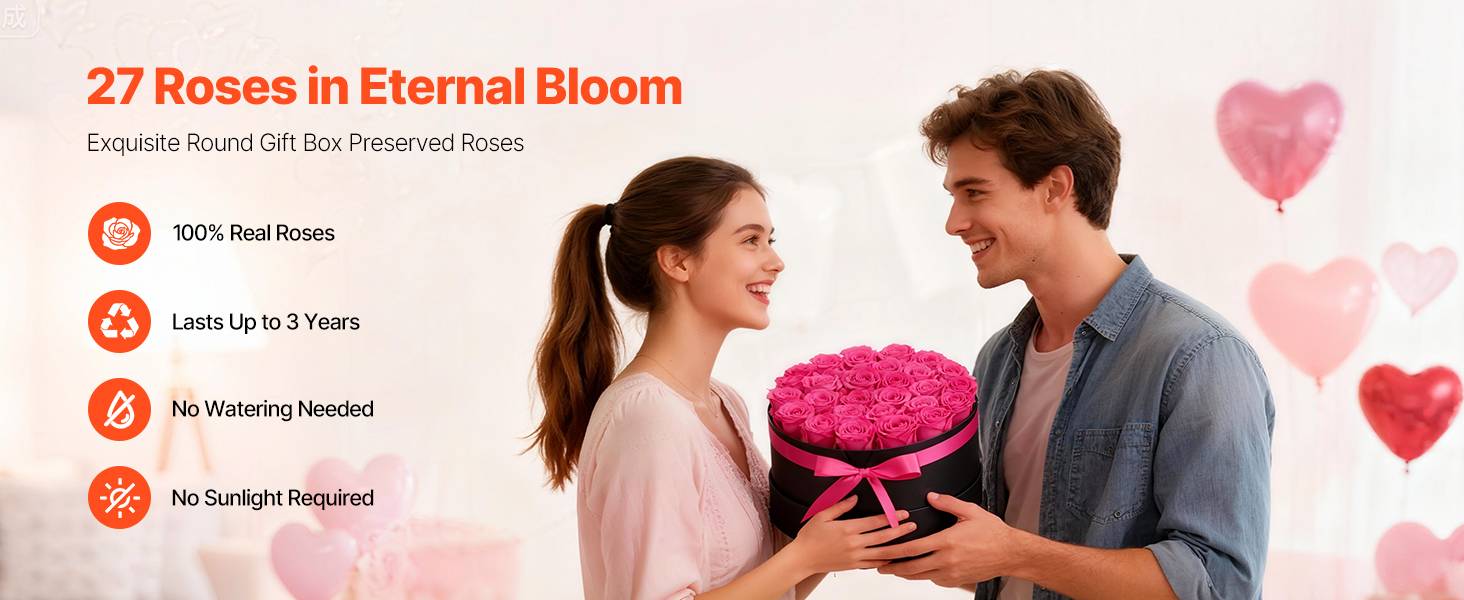 VEVOR Rose Éternelle Fleurs Éternelles Préservées 27 PCS Boîte Ronde Rouge Rose - Image 9