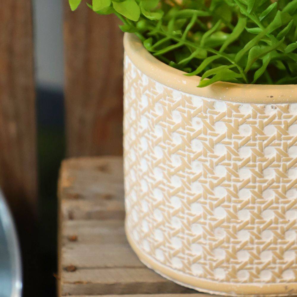 Jardinière "Cannage" béton beige et blanc 26.5 x 15 x 13 cm Chemin de campagne - Imagen 3