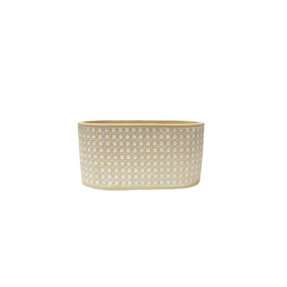 Jardinière "Cannage" béton beige et blanc 26.5 x 15 x 13 cm Chemin de campagne - Imagen 1