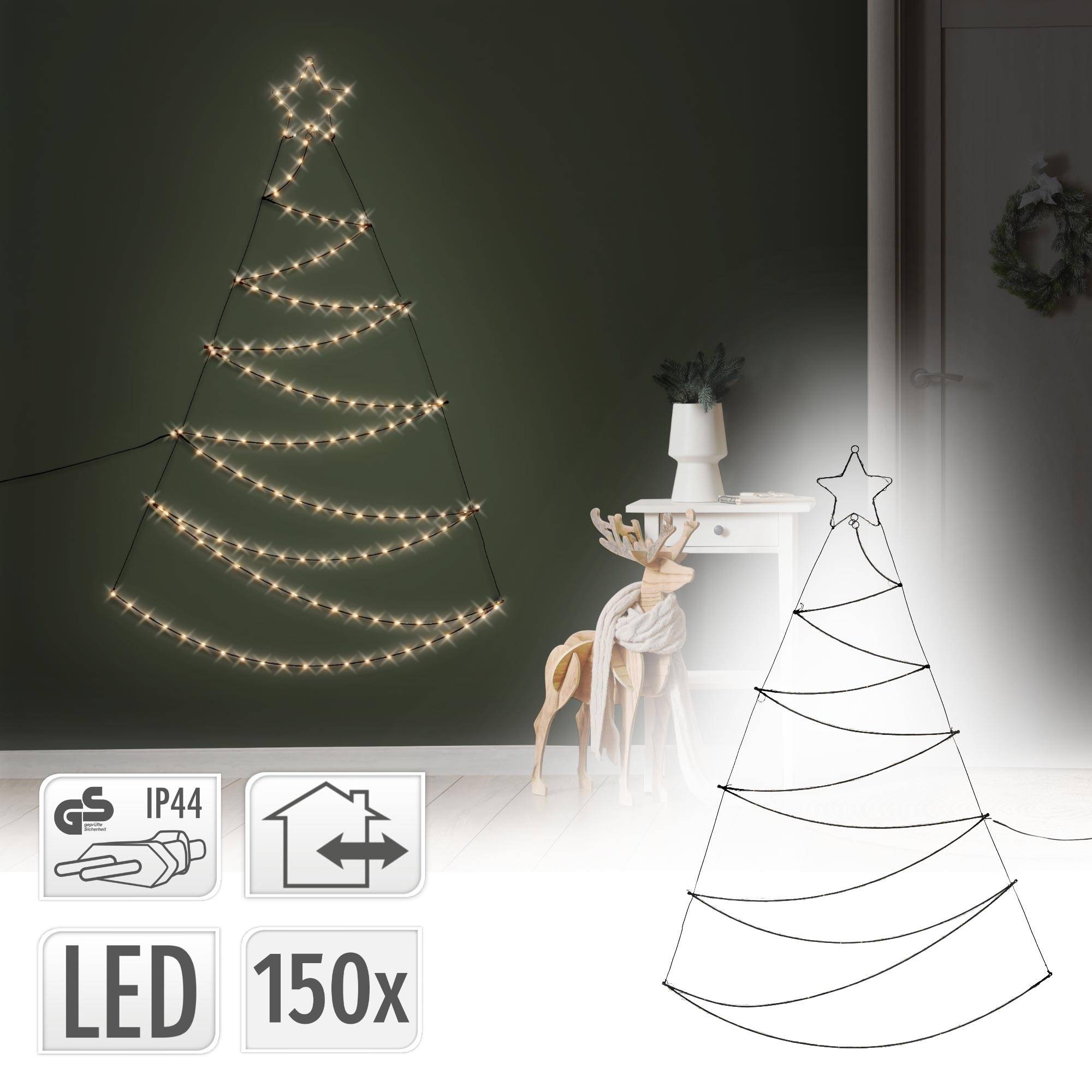 Ecd-Germany - Sapin de Noël LED arbre de lumière décoration d'hiver blanc chaud 150 LED IP-44 - Imagen 2