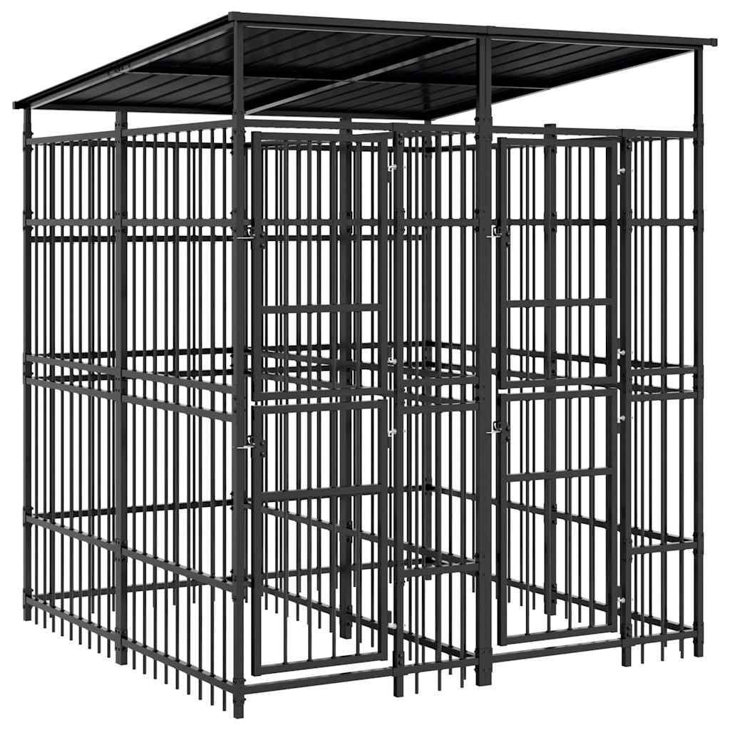 Vidaxl - Chenil d'extérieur avec toit pour chiens Acier 3,69 m² vidaXL 3097947 - Imagen 2