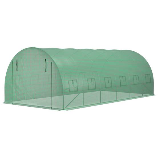 Bâche de Rechange Serre Tunnel 18 m², bâche 6 x 3 x 2 m PE Anti-UV imperméable 12 fenêtres + Porte Enroulable zippée vert - Image 10