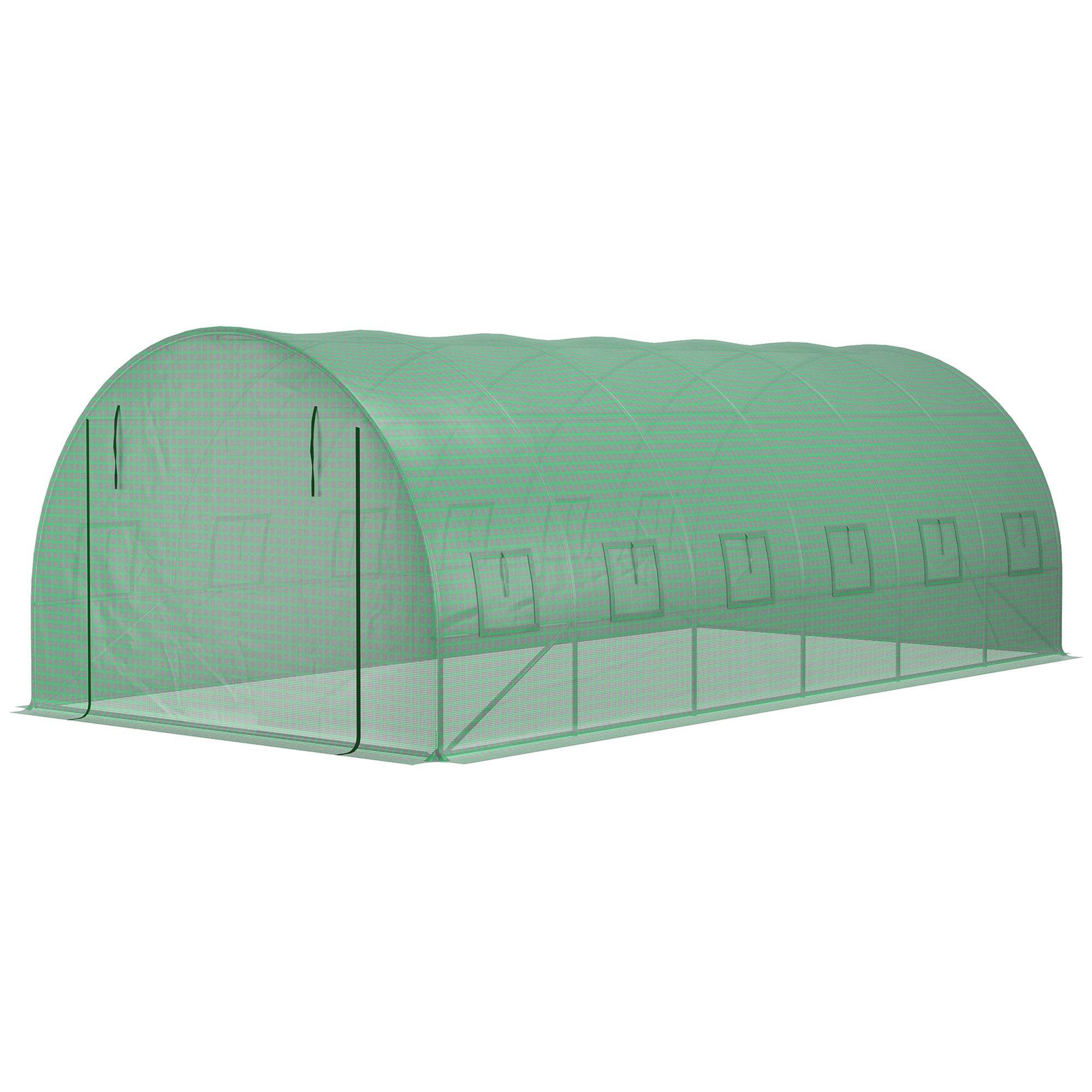 Bâche de Rechange Serre Tunnel 18 m², bâche 6 x 3 x 2 m PE Anti-UV imperméable 12 fenêtres + Porte Enroulable zippée vert - Image 10