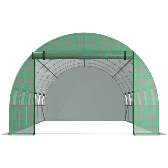 Bâche de Rechange Serre Tunnel 18 m², bâche 6 x 3 x 2 m PE Anti-UV imperméable 12 fenêtres + Porte Enroulable zippée vert - Image 9