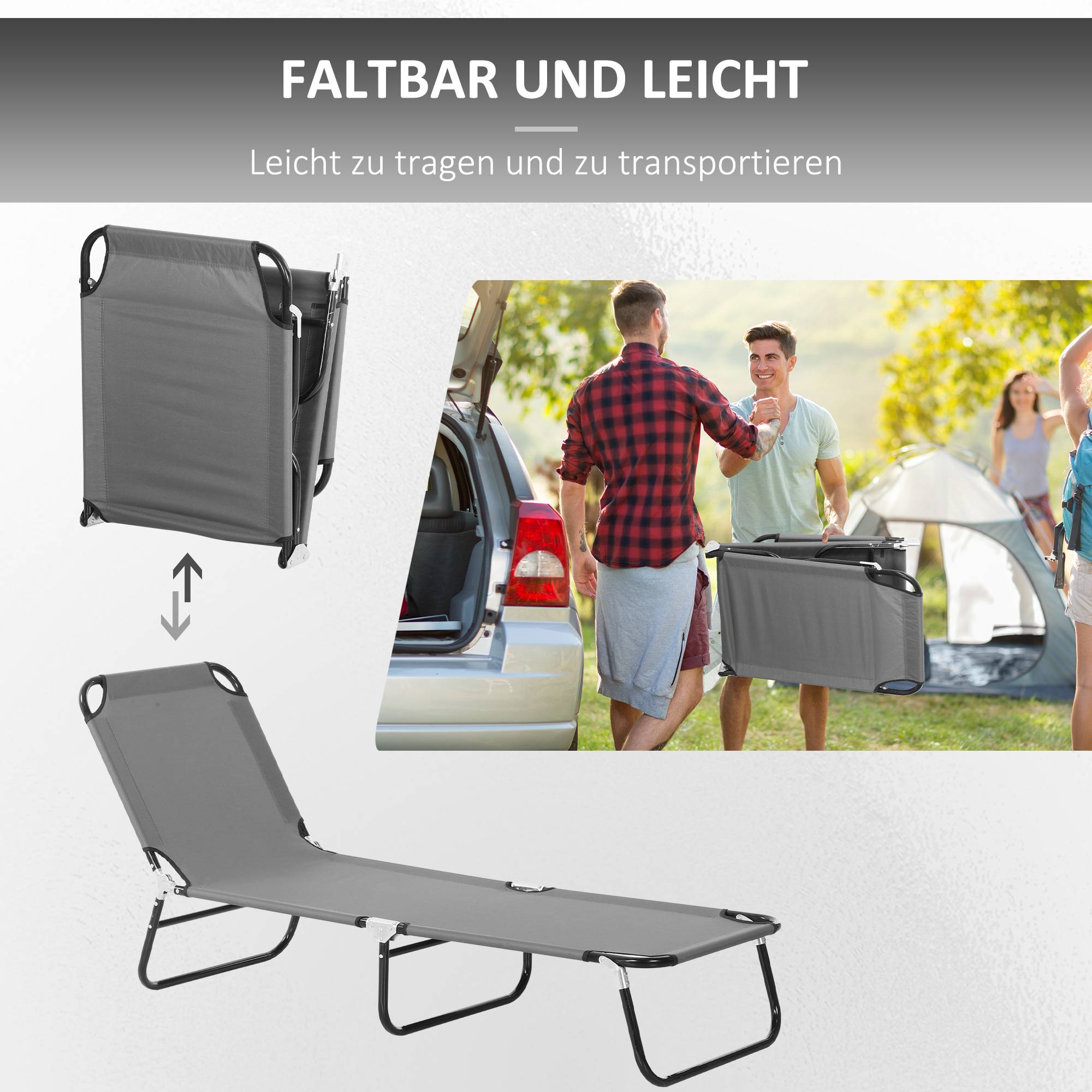 Bain de Soleil Pliable Acier Jardin Transat Réglable 5 Positions Gris 188cm - ComfortXL Outdoor Living - Image 5