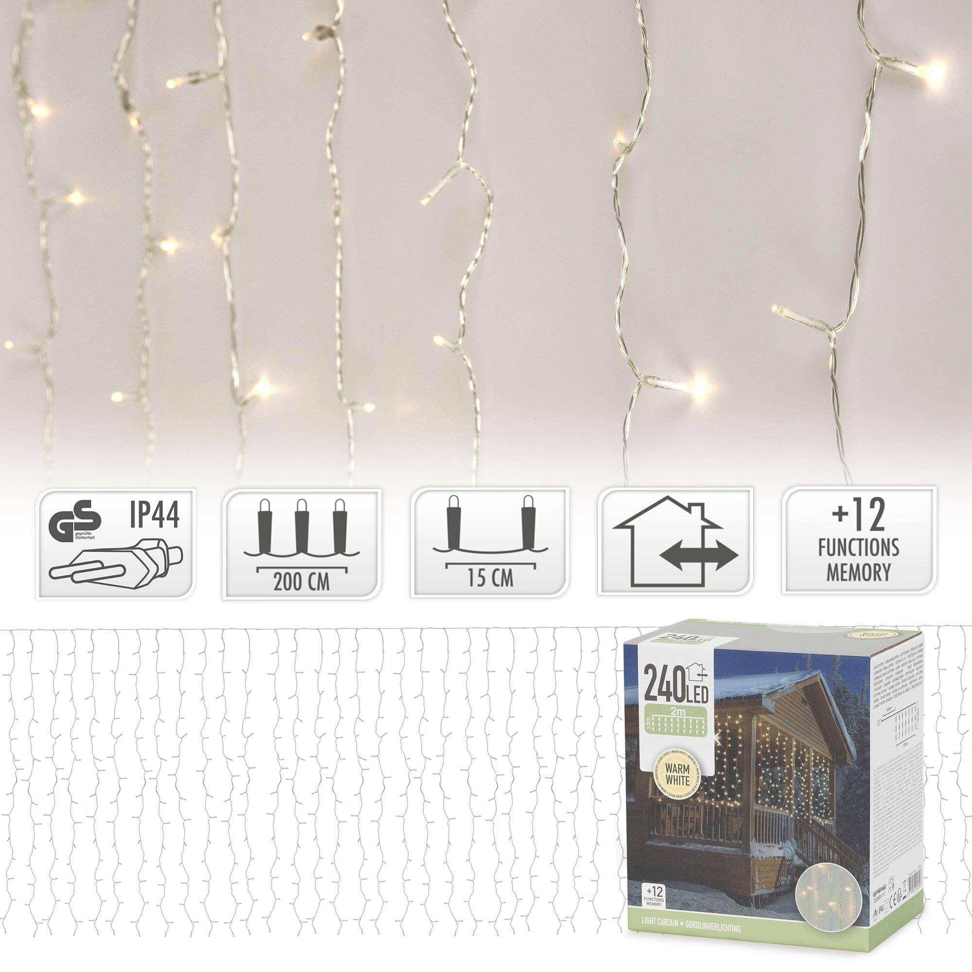 Ecd-Germany - Rideau pendant lumineux de Noël 240 LED blanc chaud IP44 2m intérieur/extérieur - Imagen 9