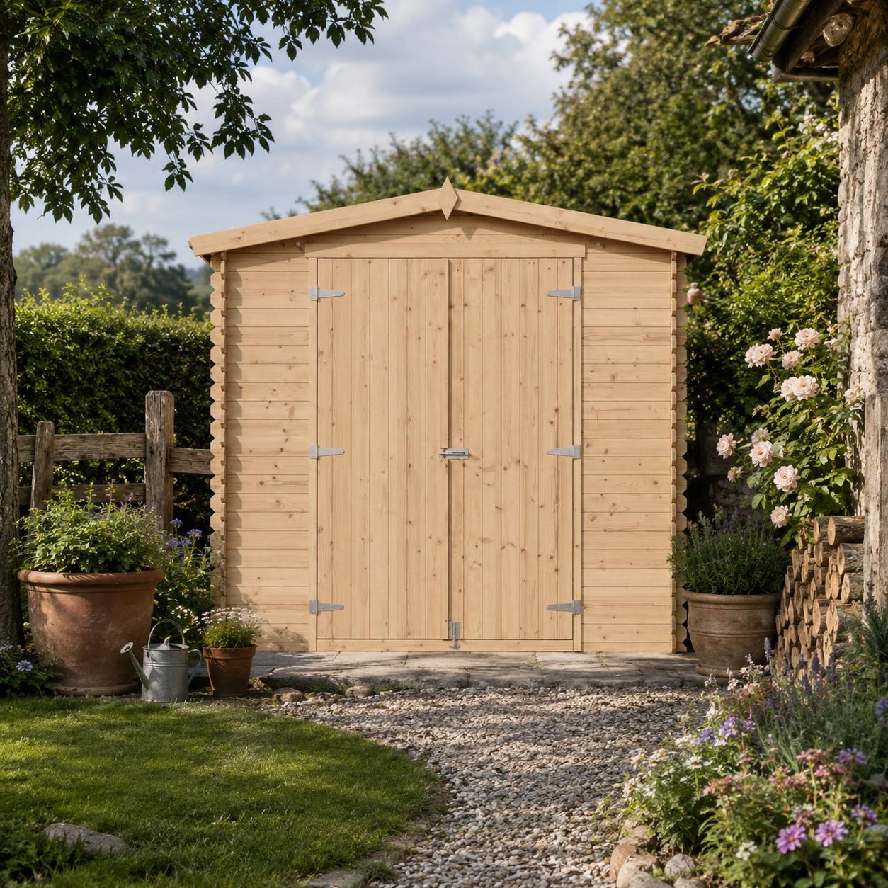 Timbela - Abri de jardin en bois avec plancher - 4.33 m² / 226x236xH224 cm - M369C1+M369G - 19 mm d’épaisseur - Timbela