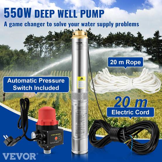 VEVOR Pompe Immergée Pompe à Eau pour Puits Profond Inox 550 W 50 L/min 89 m - Image 2