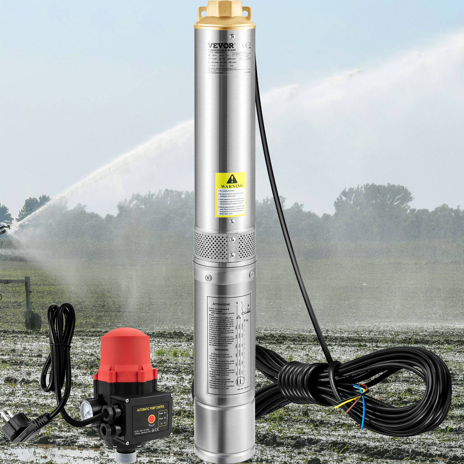 VEVOR Pompe Immergée Pompe à Eau pour Puits Profond Inox 550 W 50 L/min 89 m - Image 8