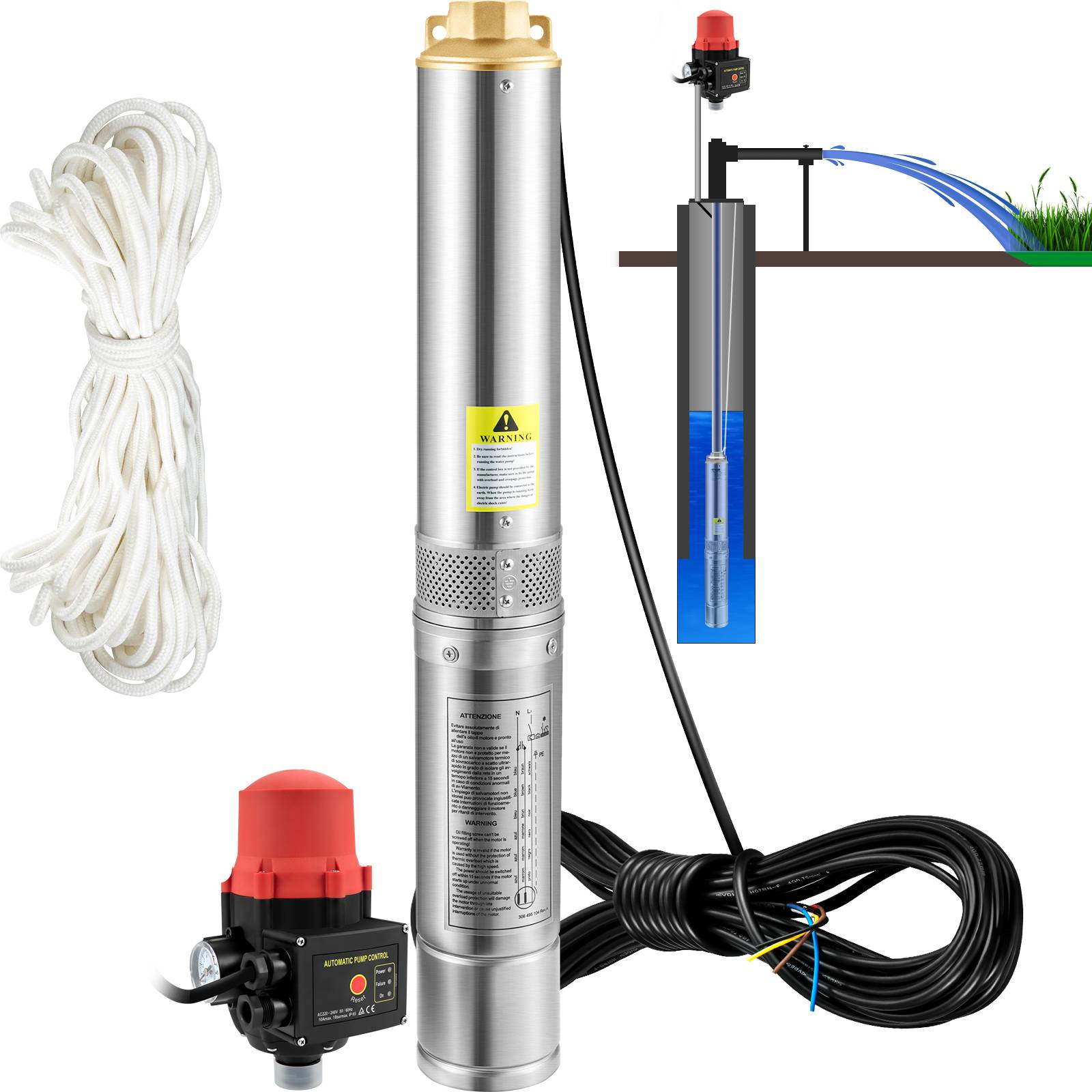 VEVOR Pompe Immergée Pompe à Eau pour Puits Profond Inox 550 W 50 L/min 89 m - Image 1