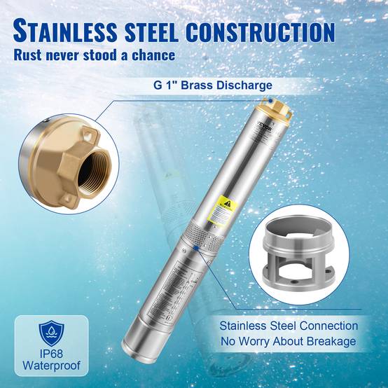 VEVOR Pompe Immergée Pompe à Eau pour Puits Profond Inox 550 W 50 L/min 89 m - Image 4