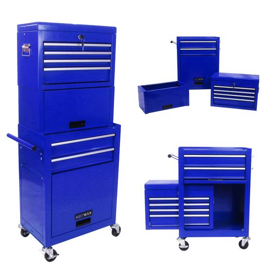 Servante d'Atelier Modulable 2 en 1 Bleue, 6 Tiroirs et Coffre Amovible à Roulettes – ComfortXL Outdoor Living - Image 1