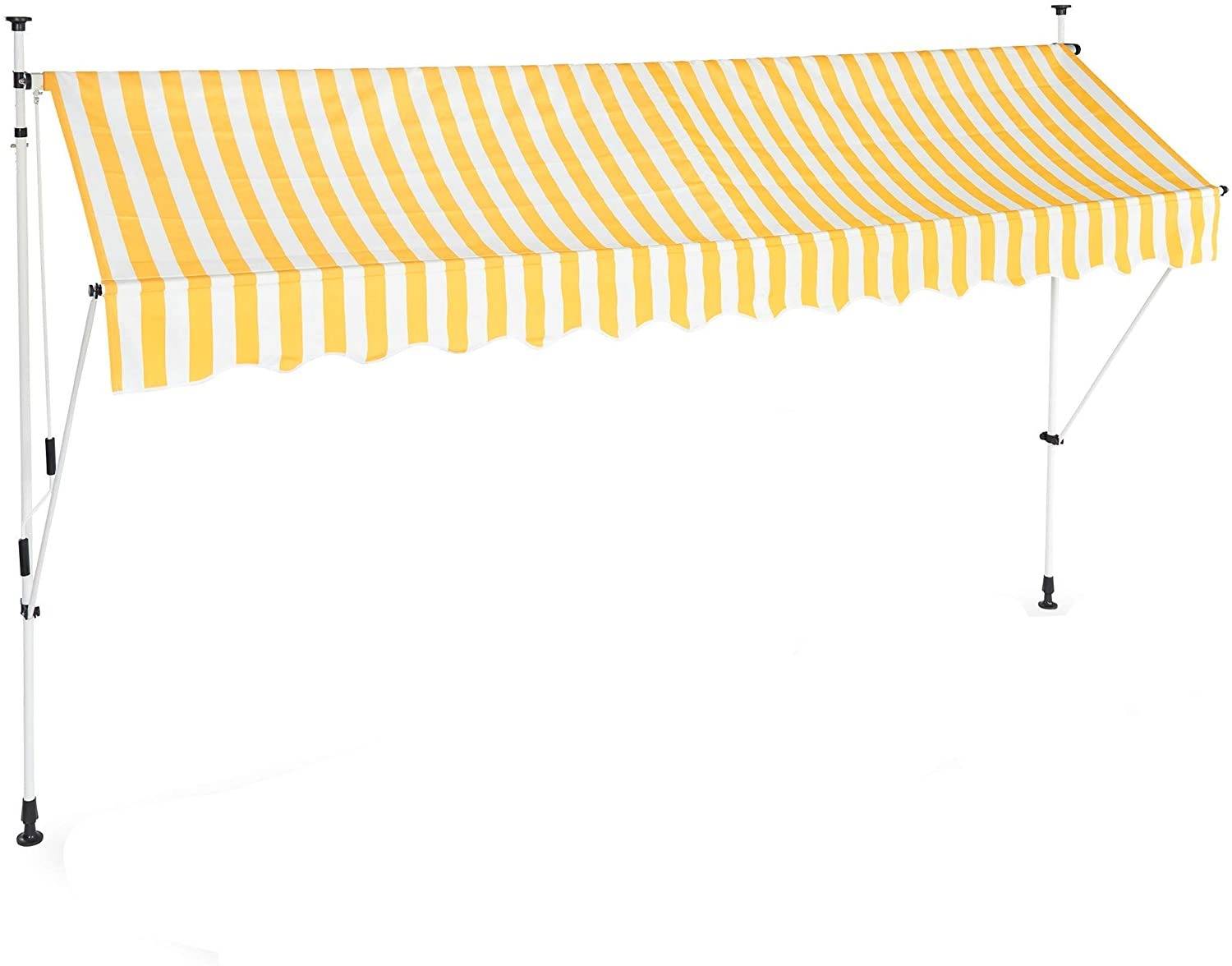 Helloshop26 - Store banne télescopique de balcon manivelle hauteur réglable résistant uv polyester acier 350 x 120 cm blanc et jaune - Imagen 1