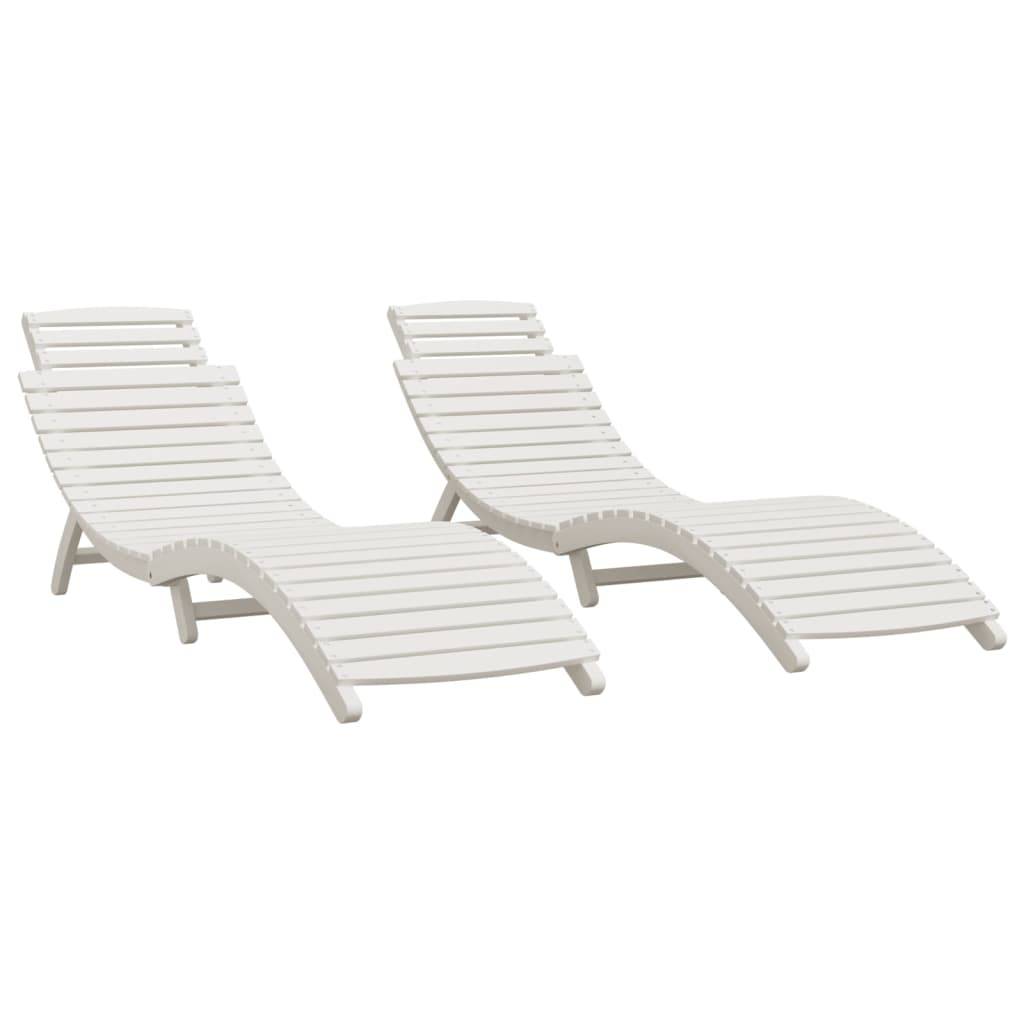 Helloshop26 - Lot de 2 transats chaise longue bain de soleil lit de jardin terrasse meuble d'extérieur blanc 184x55x64 cm bois massif d'acacia - Imagen 1