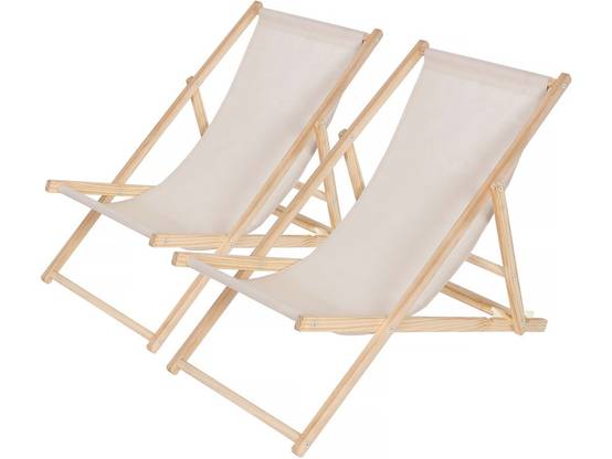 Lot De 2 Transats En Bois "chilienne" - 107 X 56.5 X 81 Cm - Ecru -habitat Et Jardin - Image 1