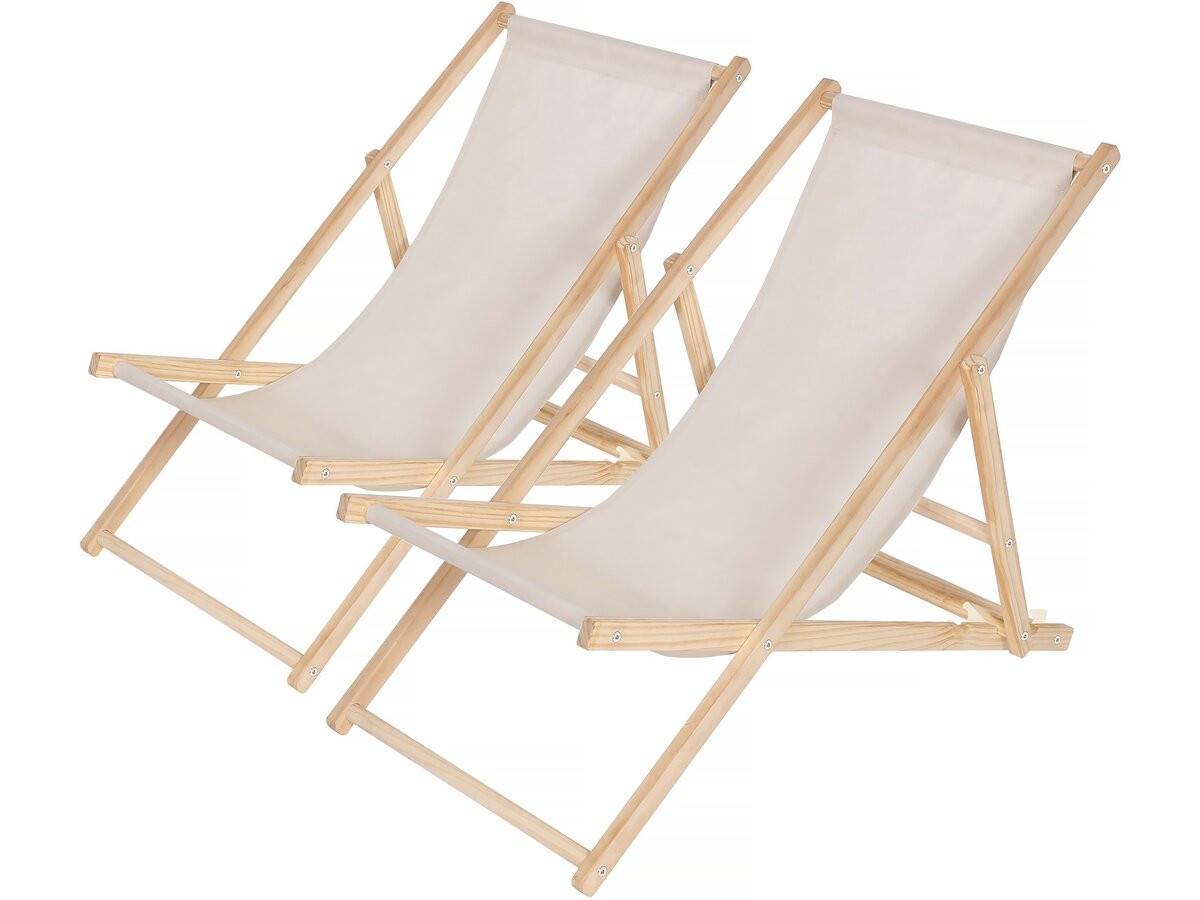 Lot De 2 Transats En Bois "chilienne" - 107 X 56.5 X 81 Cm - Ecru -habitat Et Jardin - Image 1