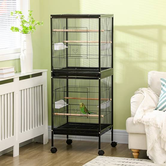 Cage volière pour oiseaux d'intérieur avec roues et bacs amovibles, 51,5x50x140 cm, noir - Image 4