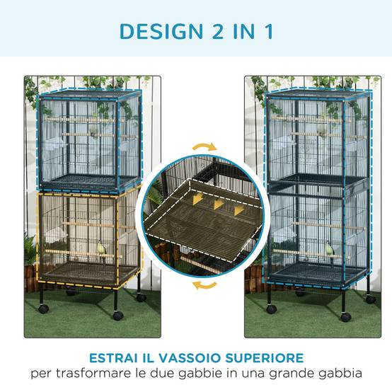 Cage volière pour oiseaux d'intérieur avec roues et bacs amovibles, 51,5x50x140 cm, noir - Image 6