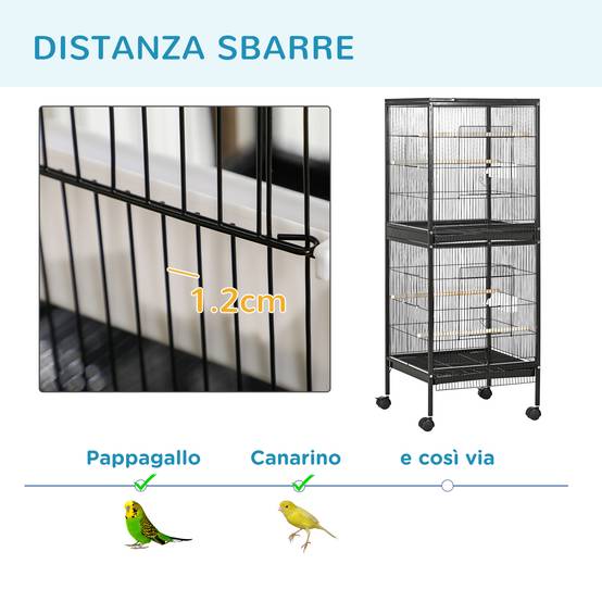 Cage volière pour oiseaux d'intérieur avec roues et bacs amovibles, 51,5x50x140 cm, noir - Image 9