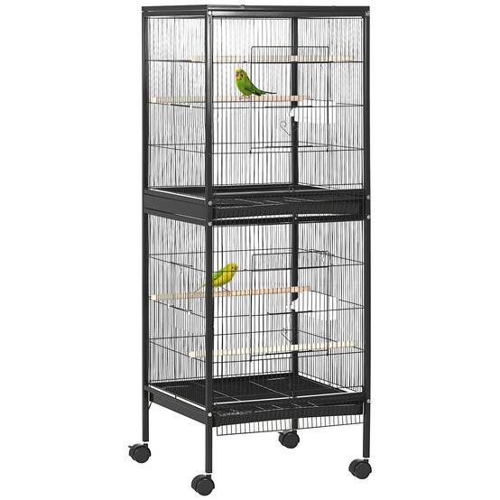 Cage volière pour oiseaux d'intérieur avec roues et bacs amovibles, 51,5x50x140 cm, noir - Image 1