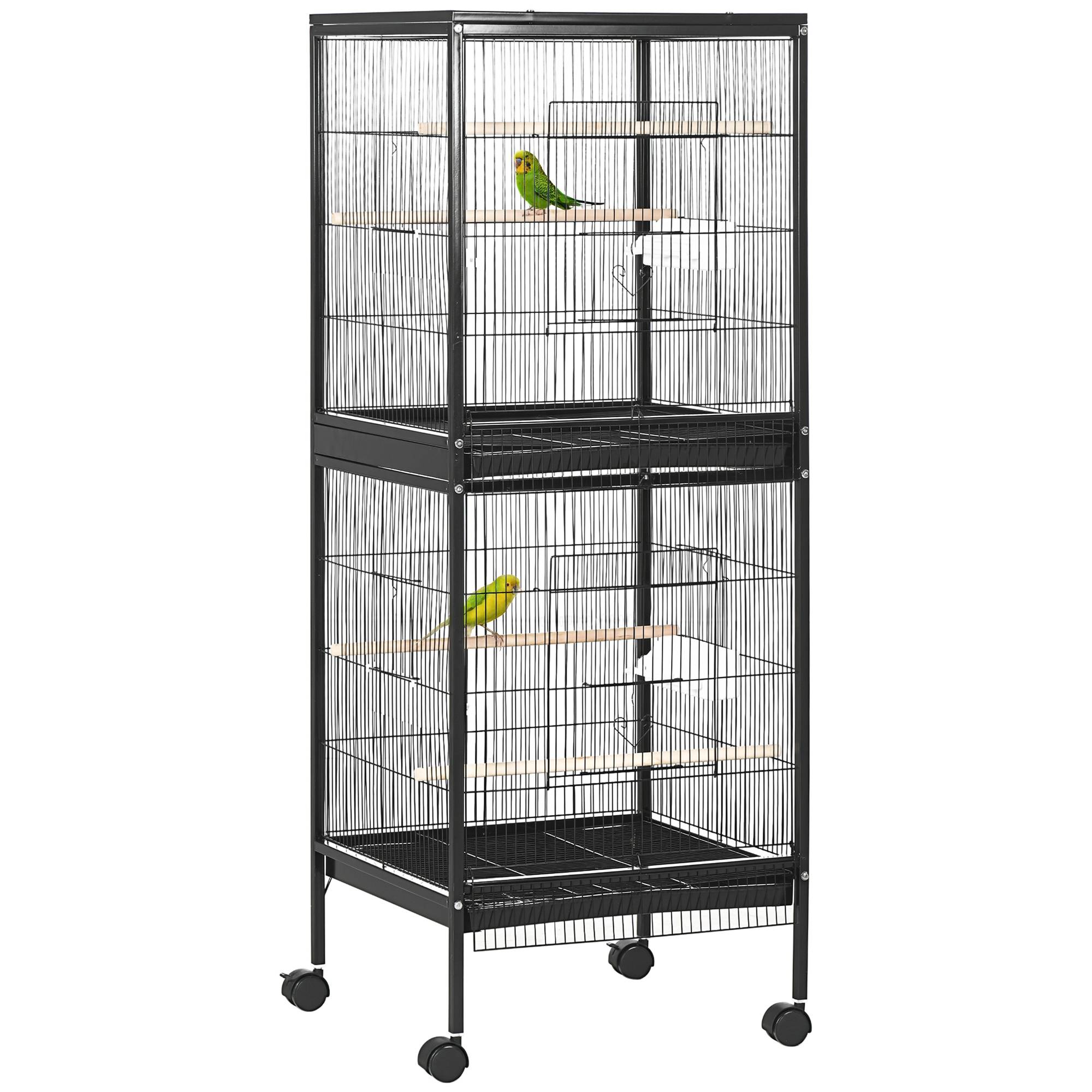 Cage volière pour oiseaux d'intérieur avec roues et bacs amovibles, 51,5x50x140 cm, noir - Image 1