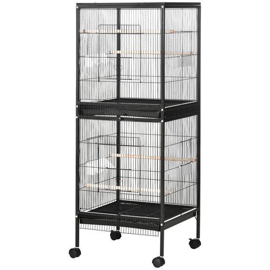 Cage volière pour oiseaux d'intérieur avec roues et bacs amovibles, 51,5x50x140 cm, noir - Image 2