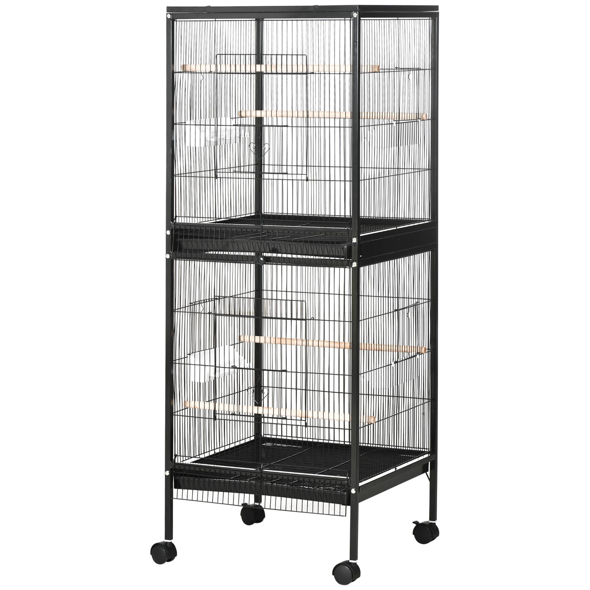 Cage volière pour oiseaux d'intérieur avec roues et bacs amovibles, 51,5x50x140 cm, noir - Image 2