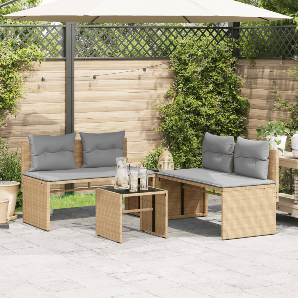 Salon de jardin bas 4 pcs en résine tressée avec 2 tables basses Beige – ComfortXL Outdoor Living - Image 3