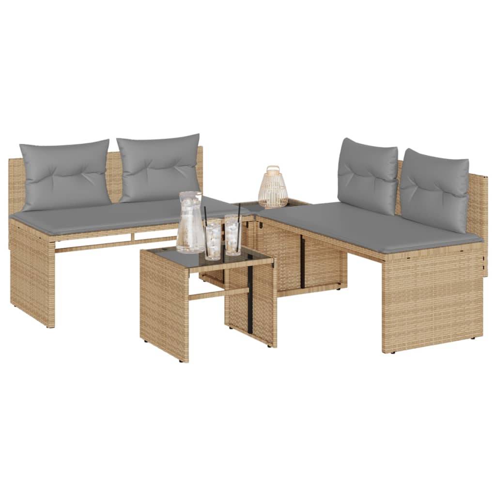 Salon de jardin bas 4 pcs en résine tressée avec 2 tables basses Beige – ComfortXL Outdoor Living