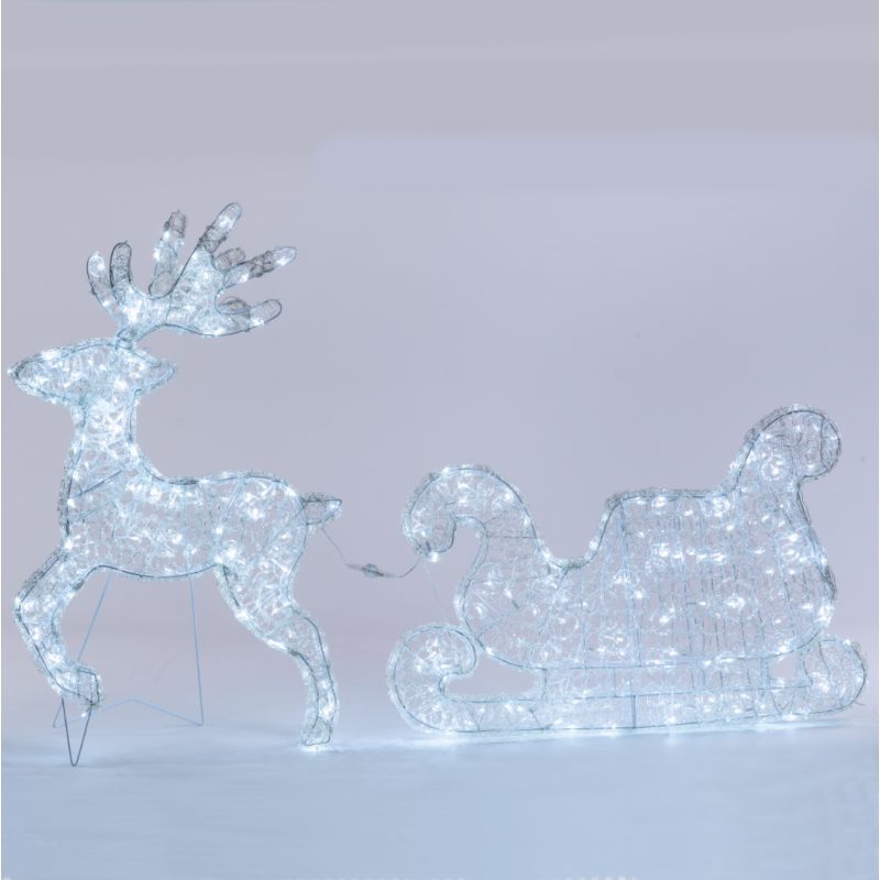 Lotti - Renne avec Traîneau 3D H85cm 350 LED blanc froid Acrylique 31V extérieur professionnel Lotti - Imagen 1