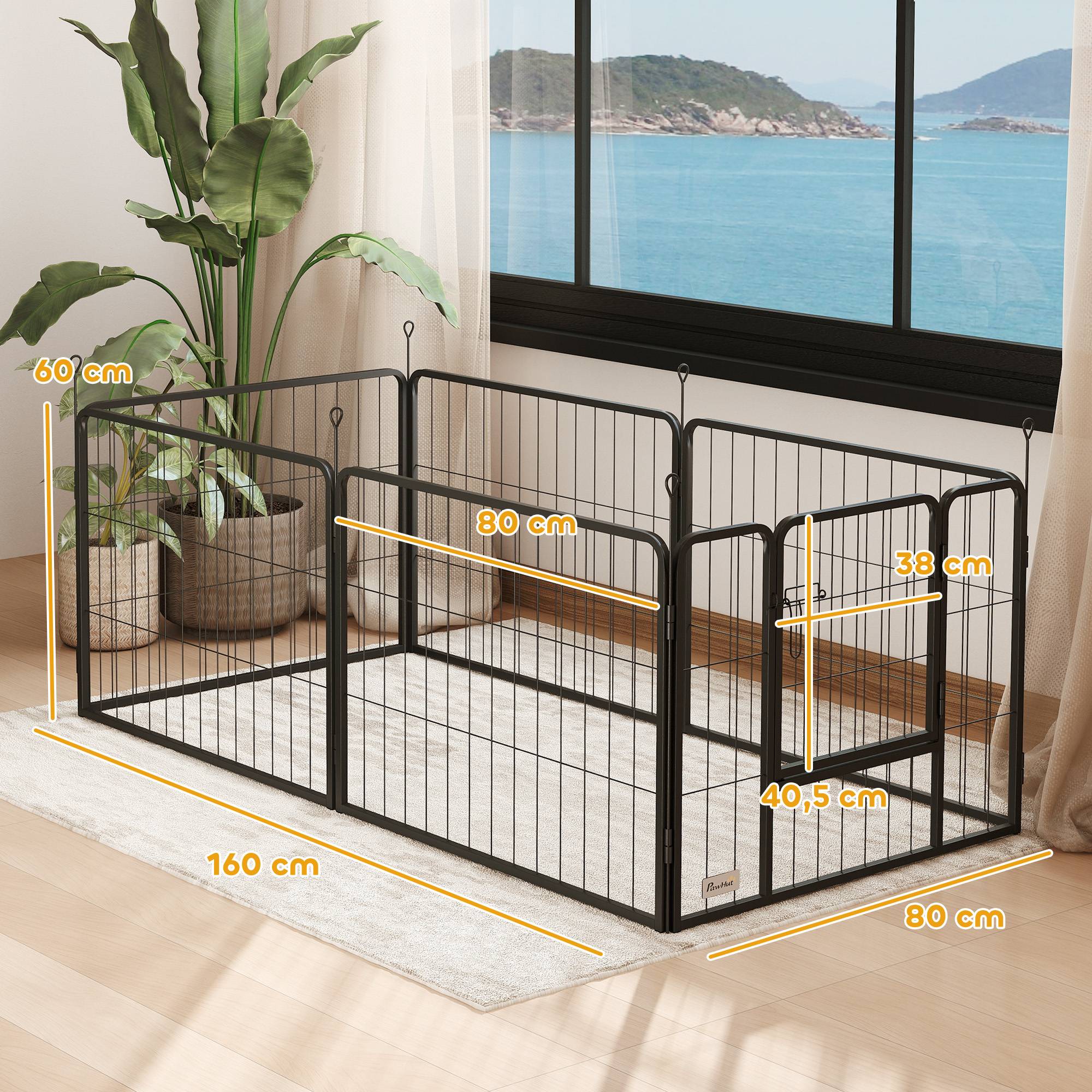 Parc pour chien à 6 panneaux, 60 cm de haut, avec porte, pour une utilisation intérieure et extérieure, noir - Image 5