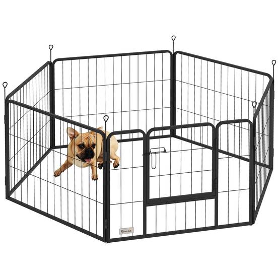 Parc pour chien à 6 panneaux, 60 cm de haut, avec porte, pour une utilisation intérieure et extérieure, noir - Image 1