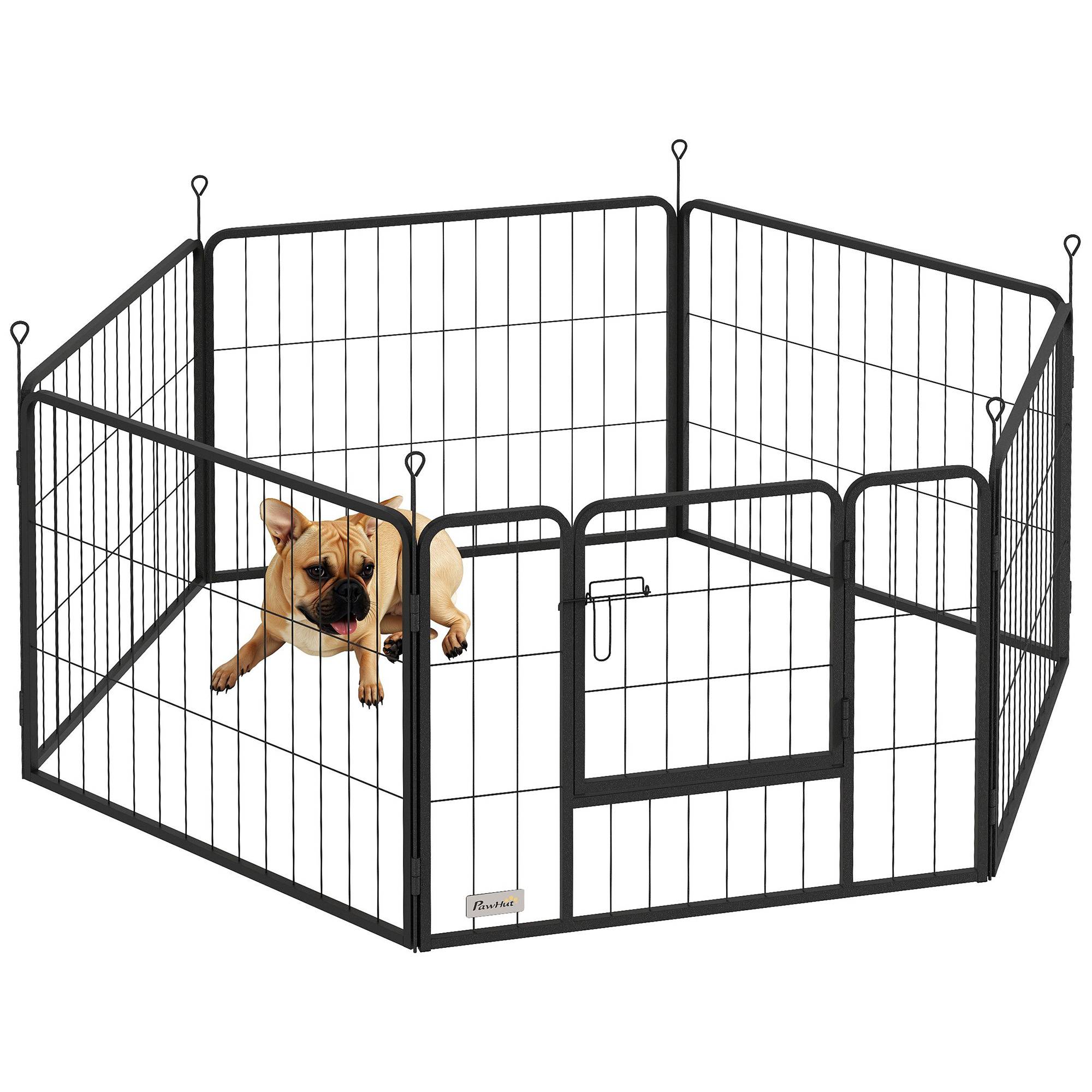 Parc pour chien à 6 panneaux, 60 cm de haut, avec porte, pour une utilisation intérieure et extérieure, noir - Image 1