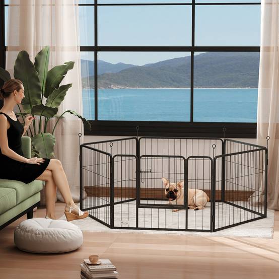 Parc pour chien à 6 panneaux, 60 cm de haut, avec porte, pour une utilisation intérieure et extérieure, noir - Image 4