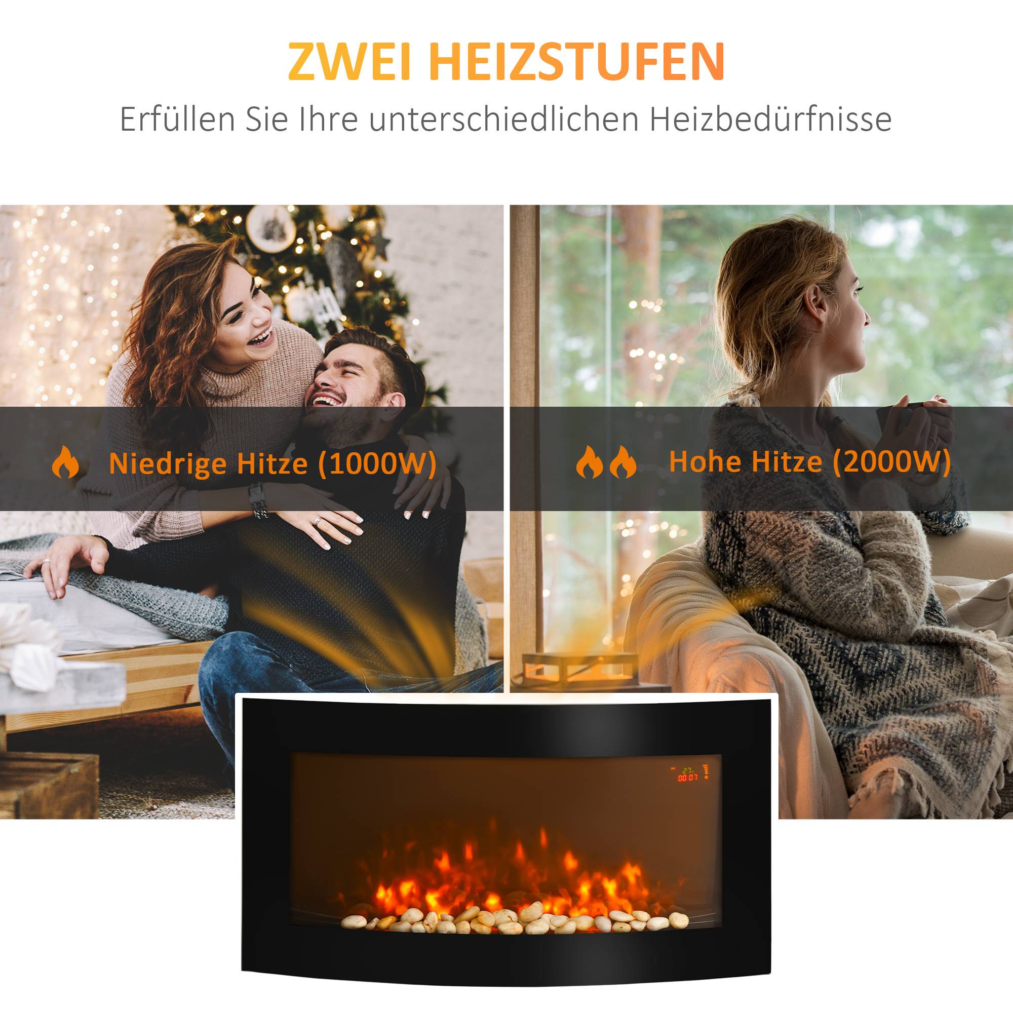 Sans Marque - Cheminée électrique,Cheminée murale 89cm LED 7 couleurs 1000/2000W minuterie thermostat télécommande noir - Image 6