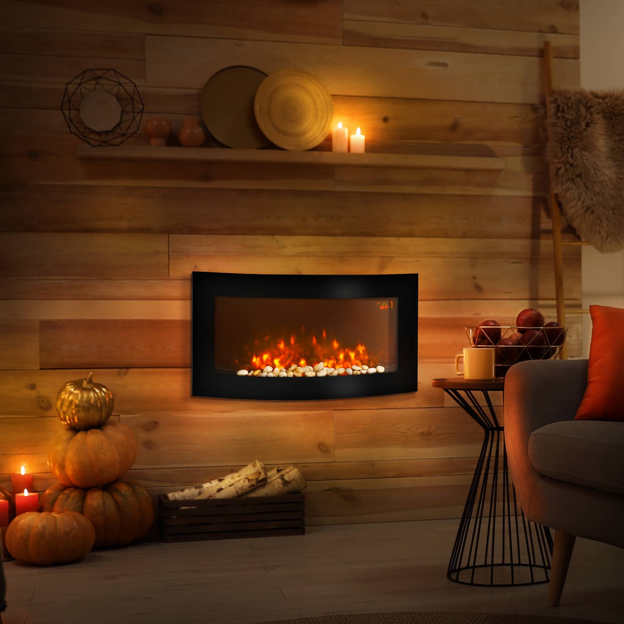 Sans Marque - Cheminée électrique,Cheminée murale 89cm LED 7 couleurs 1000/2000W minuterie thermostat télécommande noir - Image 4