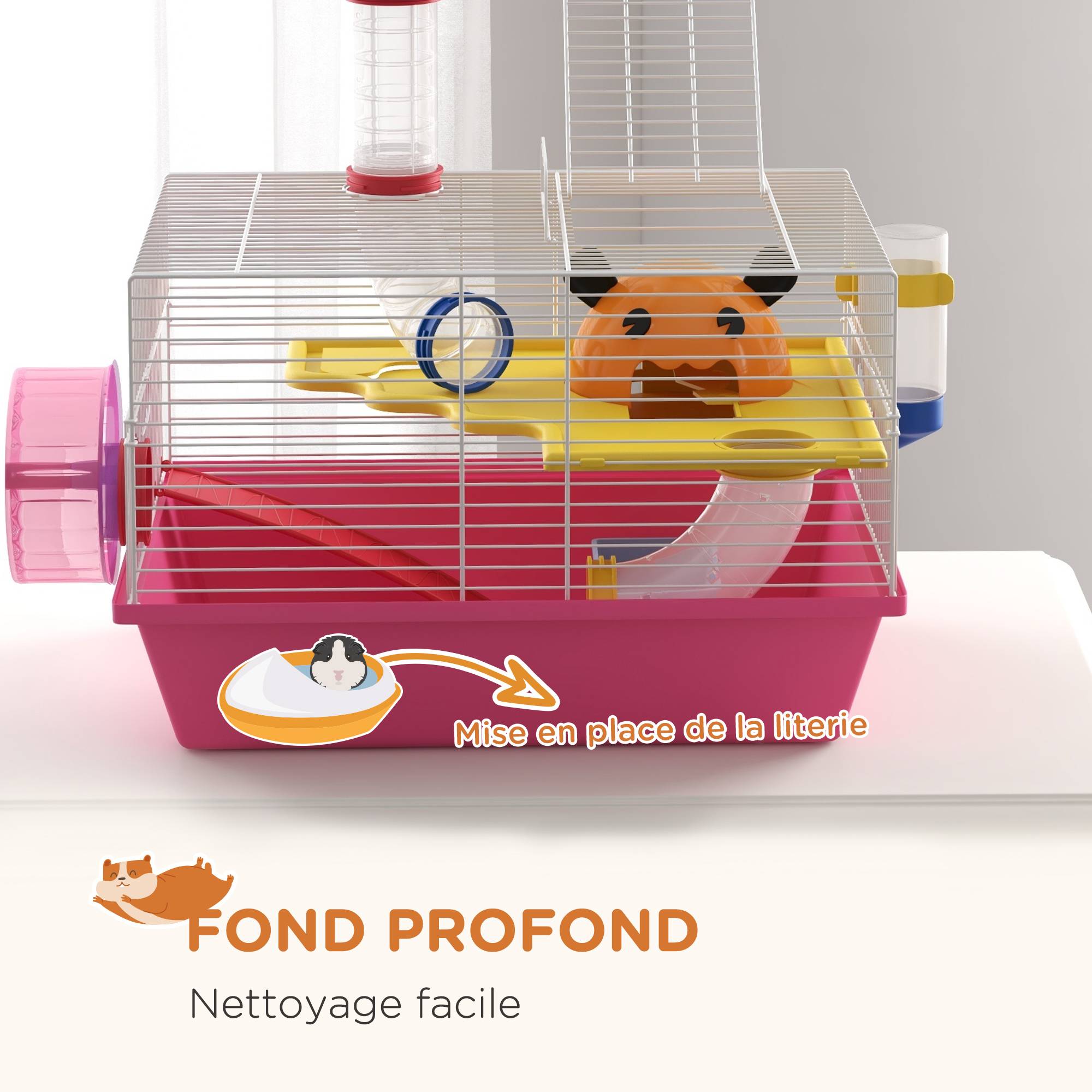 Cage pour rongeur acier et plastique rose 34 x 27 x 25 cm - PANGIVO - Image 8