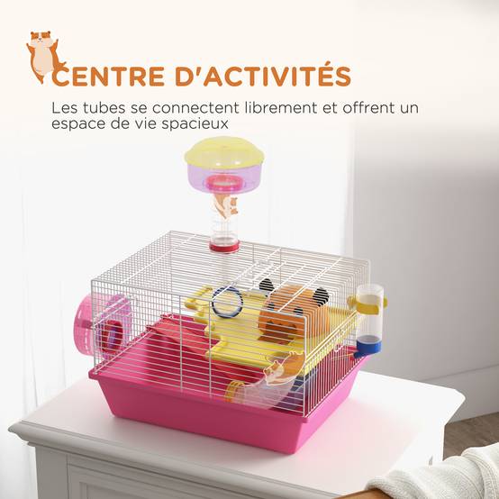 Cage pour rongeur acier et plastique rose 34 x 27 x 25 cm - PANGIVO - Image 6