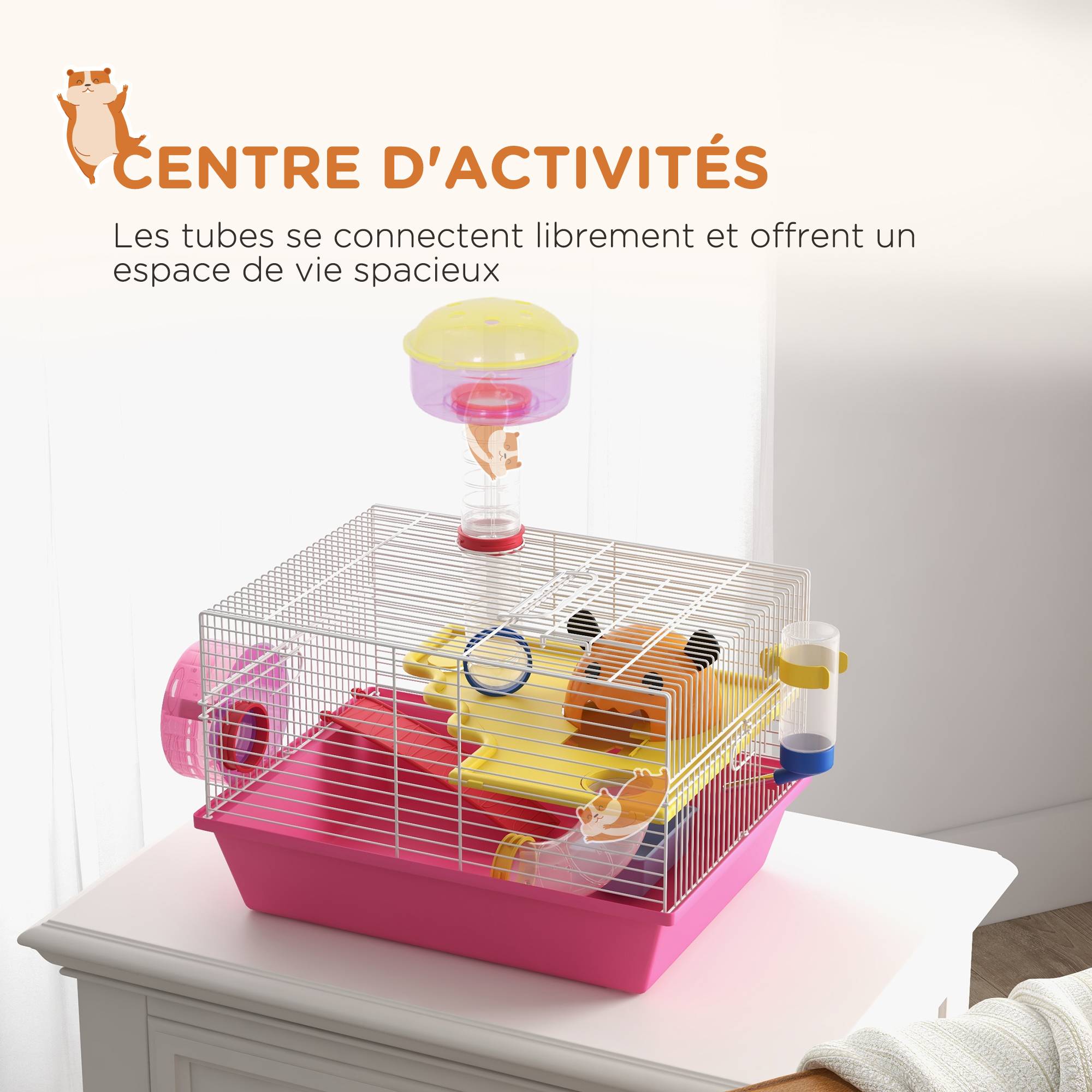 Cage pour rongeur acier et plastique rose 34 x 27 x 25 cm - PANGIVO - Image 6