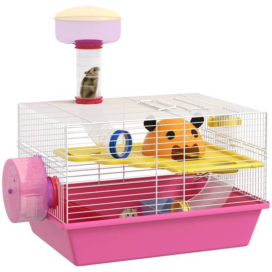 Cage pour rongeur acier et plastique rose 34 x 27 x 25 cm - PANGIVO - Image 1